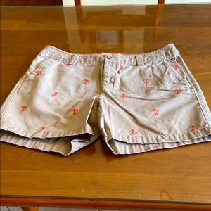 Beige Women's Anchor-Embroidered Cotton Shorts. 100% Cotton. 6 inch inseam. Cute